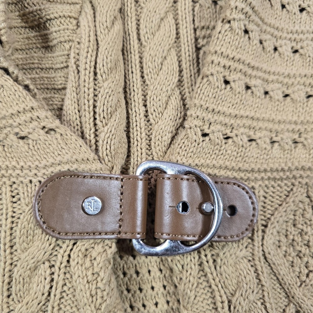 Lauren Ralph Lauren Sweater Vest Womens Medium Beige Cable Knit Belted Buckle - Picture 4 of 8